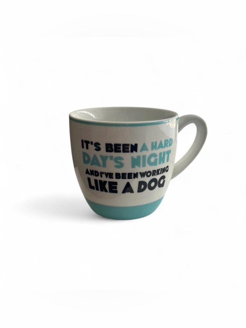 White and Teal Ceramic Mug - Beatles Quote